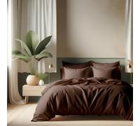 PARURE DE LIT 5 Pieces Unie en pour Un lit 2 Personnes 180 x 200 cm -1 Drap Housse + 1 Drap Plat +2 taies d'oreiller 50 x 70 cm + 1 taie de traversin 100% Coton 57 Fils Haute Qualite (MARRON)