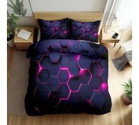 Parure de Lit 90 x 200 cm Housse de Couette 2 Pièces, Noir Douce et Respirante Carreaux Hexagonaux Géométriques en Nid d'abeille Parure de Lit avec Fermeture Éclair, 2 Taies d'oreiller