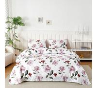 Parure De Lit 90x190/200 cm en Microfibre, Ensemble de Draps 3 Pièces Imprimée, Drap Housse Ajustable 90x200 cm cm, Drap Plat 1 Personne 150x250 cm et 1 Taie d'oreiller 50x80, Fleurs