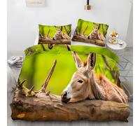 Parure de lit 90x190 âNe Vert Housse de Couette 1 Personne Animal Modèle Sets de Housses de Couettes en Microfibre + 2 Taies d'oreillers 65x65cm pour Décor de Chambre