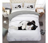 Parure De Lit 90x190 Chat Blanc Noir et Blanc Literie ImpriméE en 3D Sets De Parure Housse, Microfibre Douce Housse De Couette 90x190 Et 2 Taie Oreiller 65x65，Adapté Aux Enfants