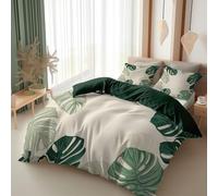 Parure de Lit 90x190 cm Adulte Garçon Fille, Ensemble de Literie Tropical Monstera - Housse de Couette Microfibre 1 Personnes, 3 pièces avec 2 Taies d'oreiller, Blanc et Vert avec Motif de Feuilles