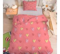 Parure de lit 90x190 cm Enfant Dessin animé avec un cœur rouge Motif Housse de Couette en Microfibre pour Filles Garçon Ado, Ensemble de literie avec 1 Housse de Couette + 2 Taie d'oreiller 65x65 cm