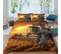 Parure De Lit 90X190 Cm Tracteur 3D Housse De Couette 1/2 Personnes,Microfibre avec Fermeture Éclair 3 Pieces avec 2 Taie d'oreiller 65X65 - Anti-Allergie Entretien Facile -045O342V762V38