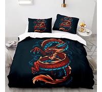 Parure De Lit 90x190 Dragon Chinois Bleu Literie ImpriméE en 3D Sets De Parure Housse, Microfibre Douce Housse De Couette 90x190 Et 2 Taie Oreiller 65x65，Adapté Aux Enfants