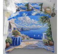 Parure de lit 90x190 Enfant Clair Bleu Microfibre Housse de Couette 1 Personne Douce OcéAn, MéDiterranéE, Ville Sets de Housse Couette avec Fermeture éclair avec 2 Taies Oreiller 65x65 cm c.62