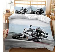 Parure de Lit 90x190 Enfant Moto Blanche Housse de Couette 90x190 110g/㎡ Microfibre + 1 Taie d'oreiller 65x65 Housse de Couette Adaptée Aux Garçons Filles Housse Couette Ado