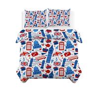 Parure de Lit 90x190 Enfant New York Housse de Couette 1 Personne avec Fermeture éclair, Housses de Couettes Imprimée en Microfibre avec 2 Taie d'oreiller 65x65 d-21