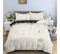 Parure De Lit 90x190 éToile De Lune Jaune PâLe Literie ImpriméE en 3D Sets De Parure Housse, Microfibre Douce Housse De Couette 90x190 Et 2 Taie Oreiller 65x65，Adapté Aux Enfants