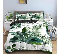 Parure De Lit 90x190 Feuilles Tropicales Blanches Literie ImpriméE en 3D Sets De Parure Housse, Microfibre Douce Housse De Couette 90x190 Et 2 Taie Oreiller 65x65,Adapté Aux Enfants