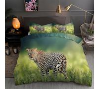Parure de Lit 90x190 Motif LéOpard D'Afrique - Housse de Couette Enfant 1 Personne en Microfibre Faune Housse Couette avec Fermeture éClair, 2 Taies d'oreiller 65x65