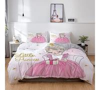 Parure De Lit 90x190 Princesse Rose Blanche Literie ImpriméE en 3D Sets De Parure Housse, Microfibre Douce Housse De Couette 90x190 Et 2 Taie Oreiller 65x65，Adapté Aux Enfants