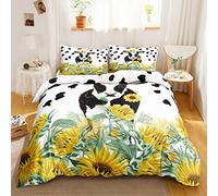 Parure De Lit 90x190 Vache Blanche Literie ImpriméE en 3D Sets De Parure Housse, Microfibre Douce Housse De Couette 90x190 Et 2 Taie Oreiller 65x65，Adapté Aux Enfants