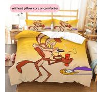 Parure De Lit À Imprime Dessin Anime Wile E. Coyote Et Road Runner - Housse De Couette Et Taies D'oreiller Jaune Vif, Fermeture Éclair, Decoration D'intérieur Toutes Saisons, Parfa