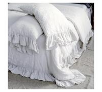 Parure De Lit à Volants Ensemble de literie en Lin Pur 3 pièces avec Housse Couette et taie d'oreiller for lit Double, Queen King Size pour la Chambre(Bleach,104x90 inch 3pcs)