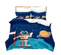 Parure De Lit Ado Garçon Enfant Astronaute Fusée 2/3 Pieces, Microfibre Housse De Couette Univers Galaxie Terre avec Taie D'oreiller Pour Garçons et Filles Microfibre (Bleu B,140 x 200 cm)