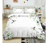 Parure de lit Adulte 2 Personnes 200x200 cm Oiseau Feuille Aquarelle Sets de Housse de Couette Polycoton Ensemble Literie Linge de Lit avec Fermeture éclair et 2 Taies d'oreiller