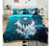 Parure de lit Adulte 2 Personnes 240x260 cm Planète Dream Catcher Sarcelle Sets de Housse de Couette Polycoton Ensemble Literie Linge de Lit avec Fermeture éclair et 2 Taies d'oreiller