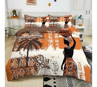 Parure de lit Adulte 2 Personnes 90x190 cm modèle de Femme Africaine Sets de Housse de Couette Polycoton Ensemble Literie Linge de Lit avec Fermeture éclair et 2 Taies d'oreiller