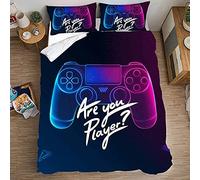 Parure de lit Adulte Ado Garçon,1/2 personne Housse de Couette 3D Gamepad Graffiti Motifs 3 pièces Parure de Lit Gamer Console , Fermeture à glissière,2 Taie d'oreiller (noir C,200 x 220cm)