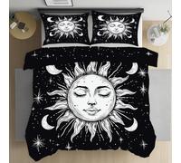 Parure de Lit Adulte Boho Soleil et Lune Housse de Couette 2 Personne Ciel étoilé Mystique Corps Céleste Abstrait Housse de Couette 240x260 Microfibre avec 2 Taies d'oreiller 65x65 cm
