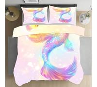 Parure de Lit Adulte écailles de Poisson Dégradé Housse de Couette 2 Personne Animaux Marins Conte de Fées Aquarelle Housse de Couette 240x260 Microfibre avec 2 Taies d'oreiller 65x65 cm