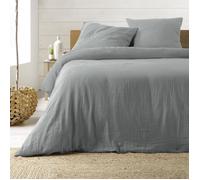 Parure de lit - ANGELIA - 3 pièces - 260x240 cm - Double gaze - 100% coton - Gris