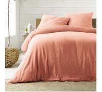Parure de lit - ANGELIA - 3 pièces - 260x240 cm - Double gaze - 100% coton - Rose