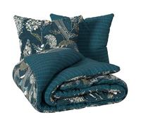 Atmosphera - Parure de lit Art Déco Paon Coton 240x220 cm Bleu canard