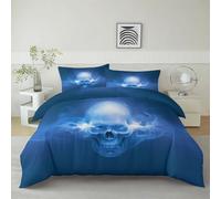 Parure de Lit Art Numérique Crâne D’Éclair 90 x 200 cm Housse de Couette en Microfibre, Ensemble de Literie pour Filles Garçon Ado, Bleu Foncé Imprimé Housse de Couette