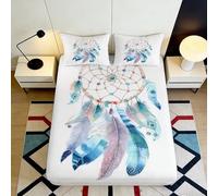 Parure de lit Attrape-rêves Housse de Matelas 3D imprimée Microfibre Plumes Pastel décorative antiglisse Lavable Chambre Cadeau 90x200x25cm