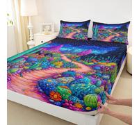 Parure de lit avec 2 taies d'oreiller, motif fleurs aquarelles, cactus du sud-ouest pour filles et garçons, drap-housse pour décoration de chambre avec 2 taies d'oreiller, sans dessus plat, pour lit
