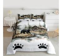 Parure de lit avec couette et 2 taies d'oreiller pour enfants - Motif griffe d'ours en bois - Décoration de chambre à coucher - Motif animaux sauvages rustiques - Blanc et jaune - Très grand lit