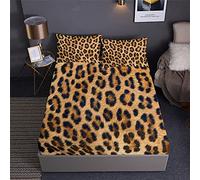 Parure de lit avec drap-housse et 2 taies d'oreiller (3 pièces) ou couette (4 pièces) (B, lit double) - Imprimé léopard - Avec drap-housse et 2 couvre-oreillers (3 pièces) ou couette (4 pièces)