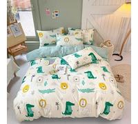 Parure de lit avec housse de couette 100 % coton pour enfants, garçons, motif animal de dessin animé, motif crocodile, lion, vert, toutes saisons, 200 x 200 cm