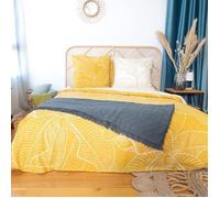 Parure de lit avec Housse de Couette 220x240 cm + 2 Taies d'oreiller 63x63cm Parure de lit pour 2 Personnes Palmiers Jaune Coton
