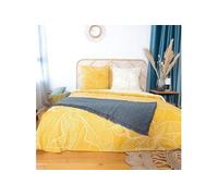 Parure de lit avec Housse de Couette 220x240 cm + 2 Taies d'oreiller 63x63cm Parure de lit pour 2 Personnes Palmiers Jaune Coton