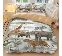Parure de lit avec housse de couette en microfibre douce, motif zèbre et lion aquarelle, motif oasis tropicale, parfaite pour les amateurs de safari et de la faune (style 2, lit simple 135 x 200 cm +