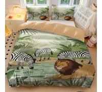 Parure de lit avec housse de couette en microfibre douce, motif zèbre et lion aquarelle, oasis tropicale, parfaite pour les amateurs de safari et de la faune (style 5, lit simple 135 x 200 cm + 65 x