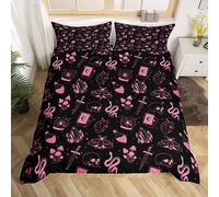 Parure de lit avec housse de couette et 1 taie d'oreiller - Motif crâne d'Halloween - Taille M - Gothique Pink Moth Champignon Squelette - Style hippie Girly Stars Galaxy - Respirante - Pour garçons