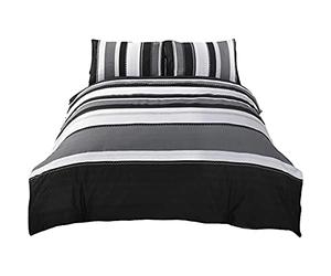 Parure de lit avec housse de couette et 2 taies d'oreiller à rayures Rapport, coton et polyester, gris, lit double