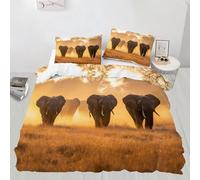 Parure de lit avec housse de couette et 2 taies d'oreiller Motif éléphants d'Afrique - Respirante - Idéal pour toutes les saisons (260 x 220 cm)