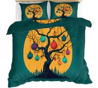 Parure de lit avec housse de couette et attaches à fermeture éclair pour très grand lit - Motif arbre de vie - Forêt enchantée - Clair de lune