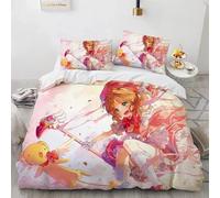 Parure De Lit Avec Housse De Couette Et Taie D'oreiller Motif Cardcaptor Sakura, Pour Lit Simple, Double Ou King Size, 2 Ou 3 Pieces