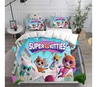 Parure De Lit Avec Housse De Couette Et Taie D'oreiller Motif Chat Mignon Super Kitties