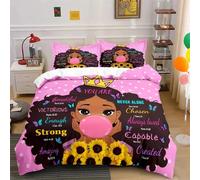 Parure De Lit Avec Housse De Couette Et Taie D'oreiller Motif Fille Noire Américaine, Parure De Lit Magique Motif Fille Noire, Jolie Petite Princesse Afro Noire