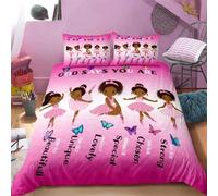 Parure De Lit Avec Housse De Couette Et Taie D'oreiller Motif Fille Noire Américaine, Parure De Lit Magique Motif Fille Noire, Jolie Petite Princesse Afro Noire