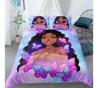 Parure De Lit Avec Housse De Couette Et Taie D'oreiller Motif Fille Noire Américaine, Parure De Lit Magique Motif Fille Noire, Jolie Petite Princesse Afro Noire