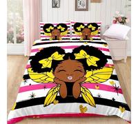 Parure De Lit Avec Housse De Couette Et Taie D'oreiller Motif Fille Noire Américaine, Parure De Lit Magique Motif Fille Noire, Jolie Petite Princesse Afro Noire