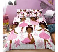 Parure De Lit Avec Housse De Couette Et Taie D'oreiller Motif Fille Noire Américaine, Parure De Lit Magique Motif Fille Noire, Jolie Petite Princesse Afro Noire